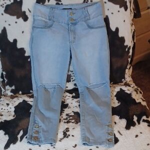 VO JEANS Blue Ankle Cropped Distressed Jeans